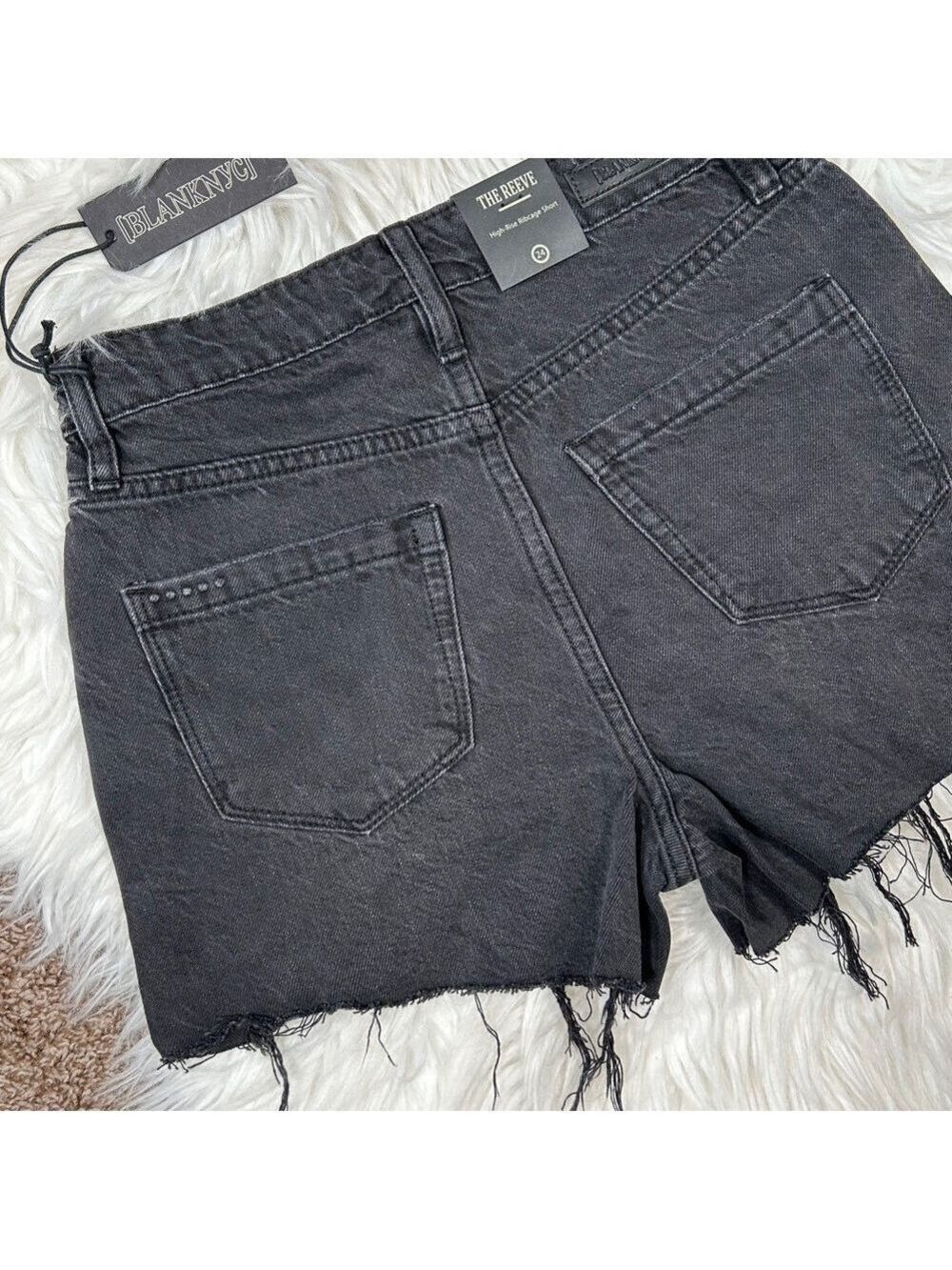 Blank NYC Reeve High Rise Distressed Black Denim Shorts Size 24 - Picture 6 of 7